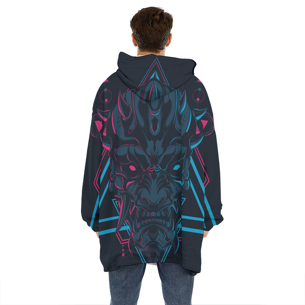 Geometric Japanese Demon Print Hoodie Blanket