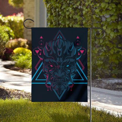 Geometric Japanese Demon Print House Flag