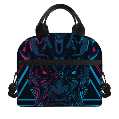 Geometric Japanese Demon Print Insulated Lunch Bag