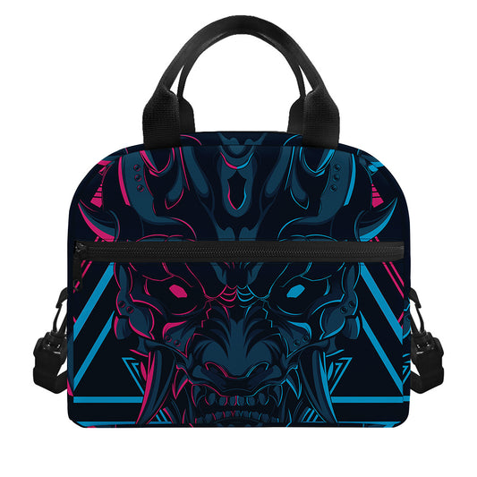 Geometric Japanese Demon Print Insulated Lunch Bag