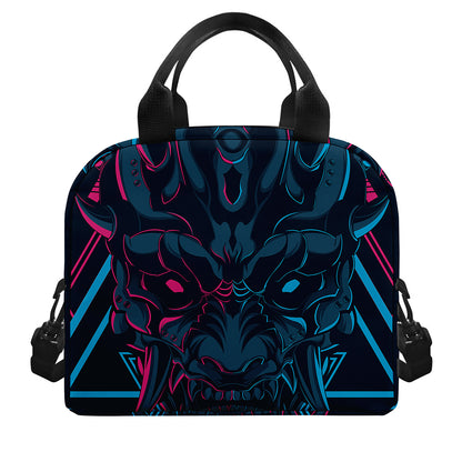 Geometric Japanese Demon Print Insulated Lunch Bag