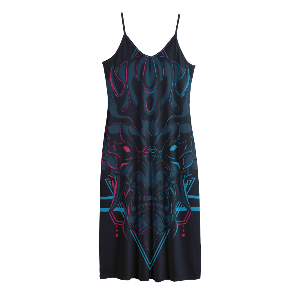 Geometric Japanese Demon Print Jersey Midi Cami Dress