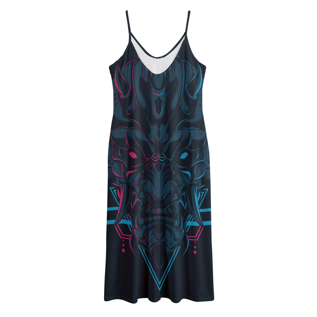 Geometric Japanese Demon Print Jersey Midi Cami Dress