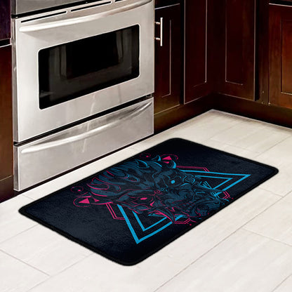 Geometric Japanese Demon Print Kitchen Mat