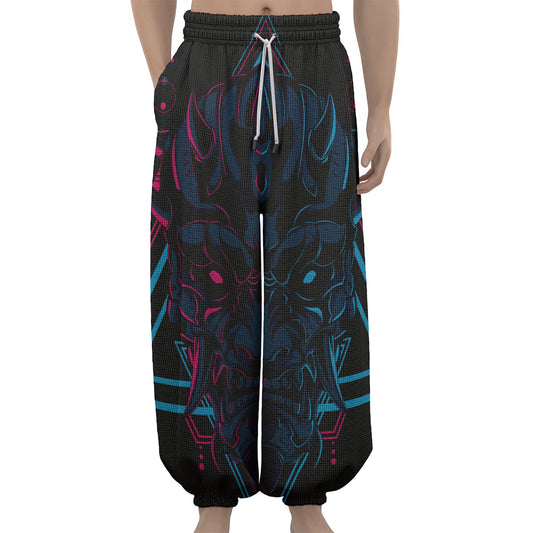 Geometric Japanese Demon Print Lantern Pants