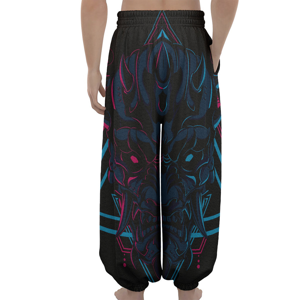Geometric Japanese Demon Print Lantern Pants