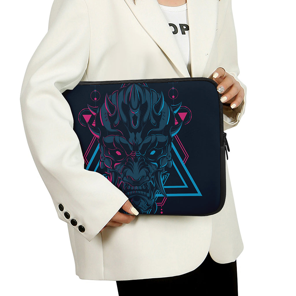 Geometric Japanese Demon Print Laptop Sleeve