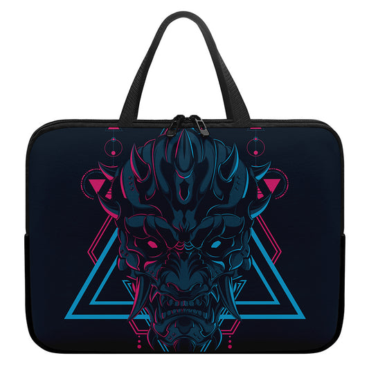 Geometric Japanese Demon Print Laptop Sleeve With Handle