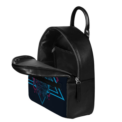 Geometric Japanese Demon Print Leather Backpack