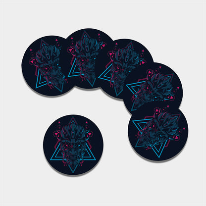 Geometric Japanese Demon Print Leather Coaster Set