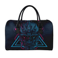 Geometric Japanese Demon Print Leather Duffel Bag