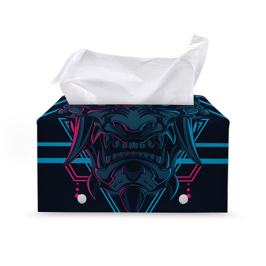 Geometric Japanese Demon Print Leather Tissue Box Cover
