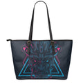 Geometric Japanese Demon Print Leather Tote Bag With Zipper