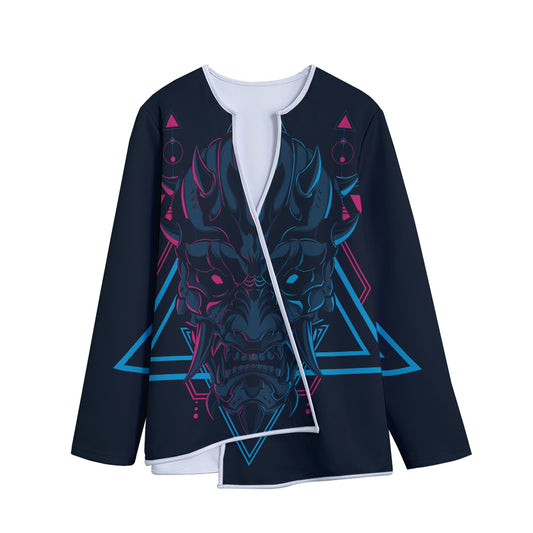 Geometric Japanese Demon Print Long Sleeve Short Coat