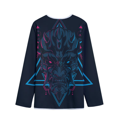 Geometric Japanese Demon Print Long Sleeve Short Coat