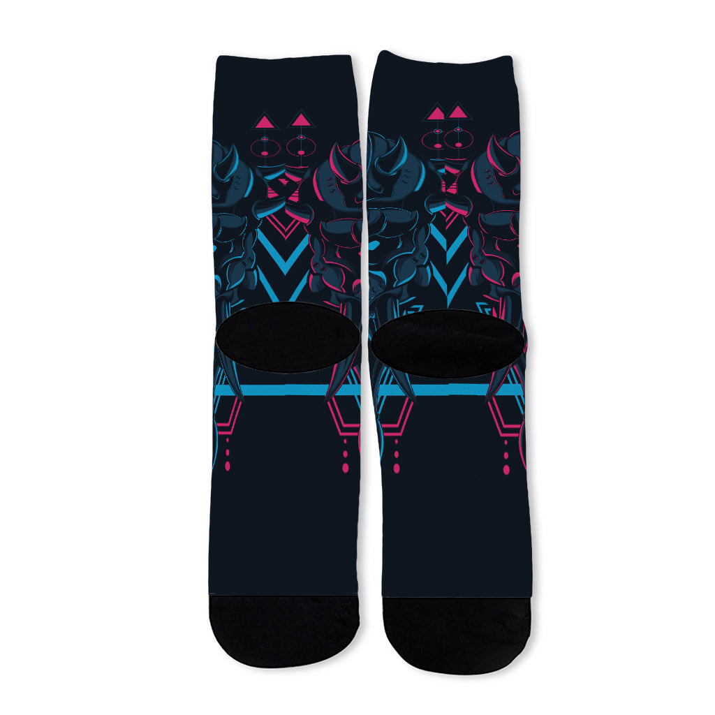 Geometric Japanese Demon Print Long Socks