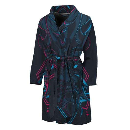Geometric Japanese Demon Print Men's Bathrobe