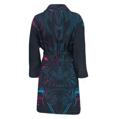 Geometric Japanese Demon Print Men's Bathrobe