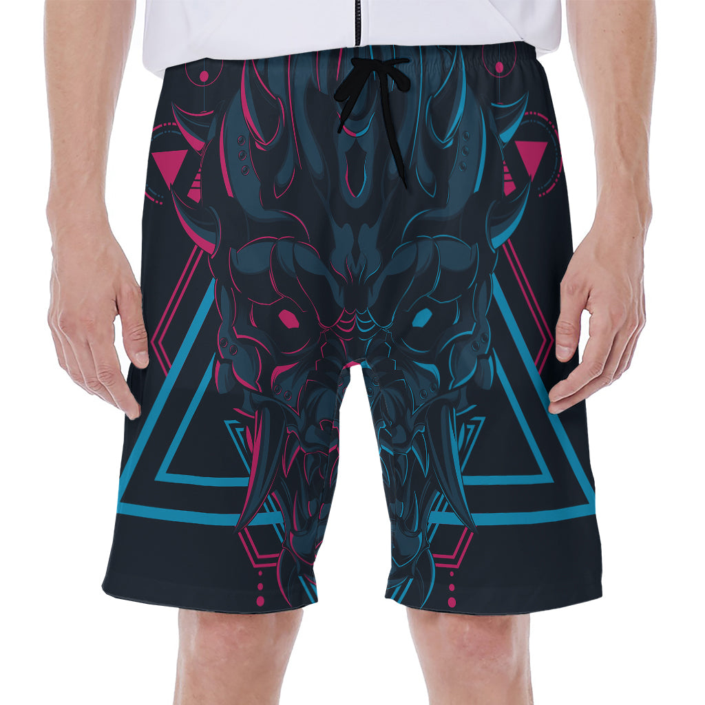 Geometric Japanese Demon Print Men's Beach Shorts