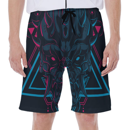 Geometric Japanese Demon Print Men's Beach Shorts