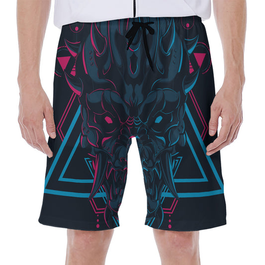 Geometric Japanese Demon Print Men's Beach Shorts