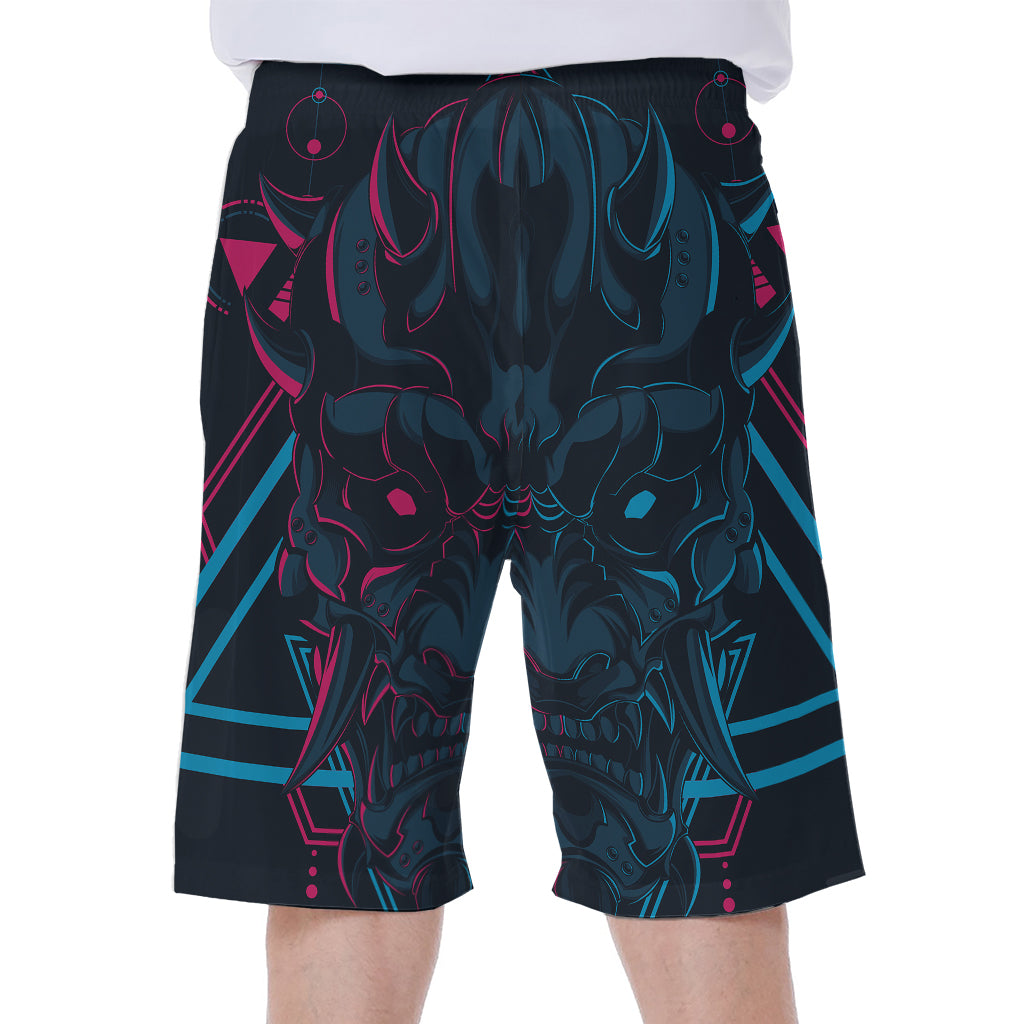 Geometric Japanese Demon Print Men's Beach Shorts