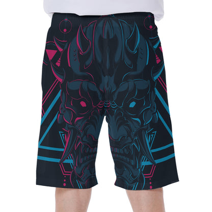 Geometric Japanese Demon Print Men's Beach Shorts