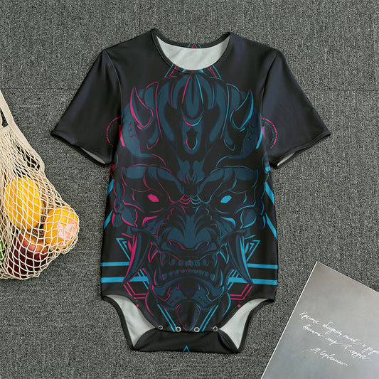 Geometric Japanese Demon Print Men's Bodysuit