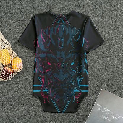 Geometric Japanese Demon Print Men's Bodysuit