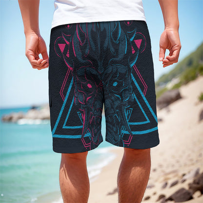 Geometric Japanese Demon Print Men's Cargo Shorts