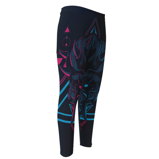 Geometric Japanese Demon Print Men's Compression Pants
