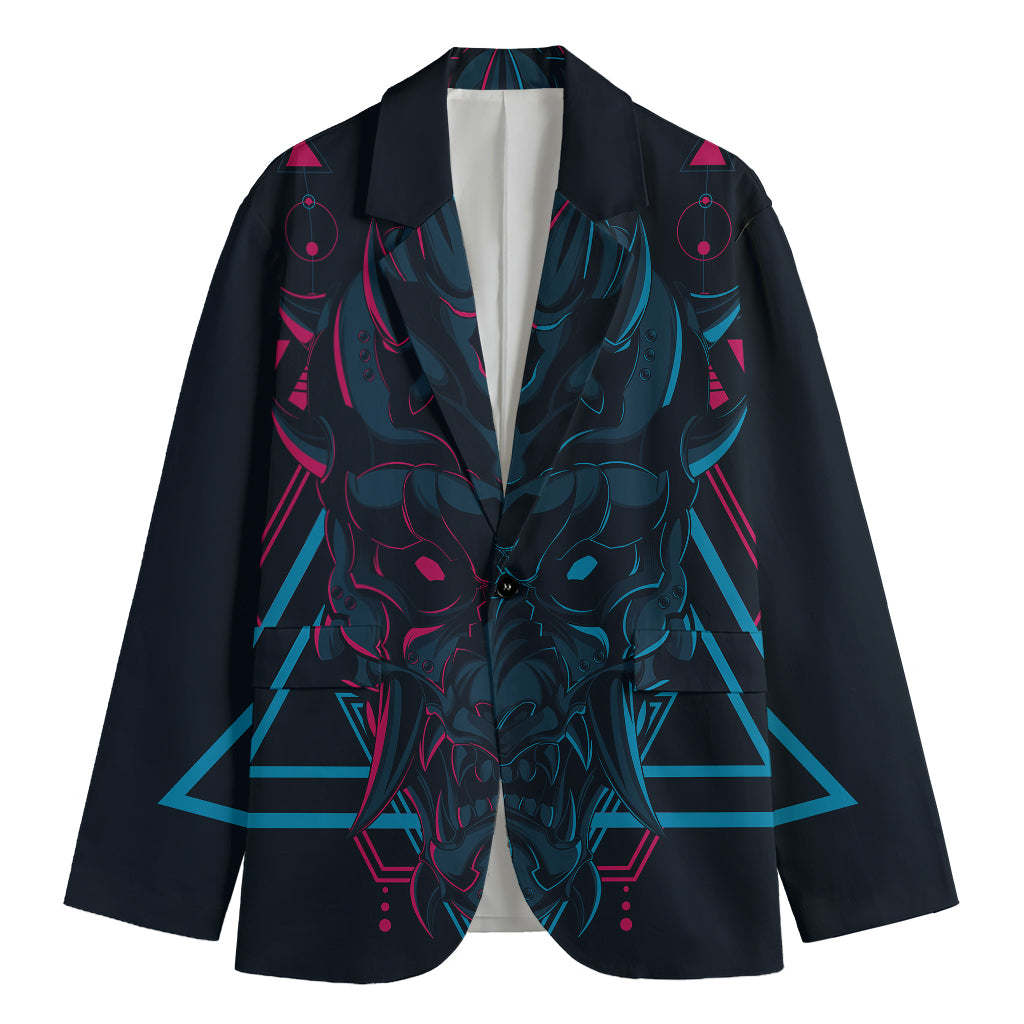Geometric Japanese Demon Print Men's Cotton Blazer
