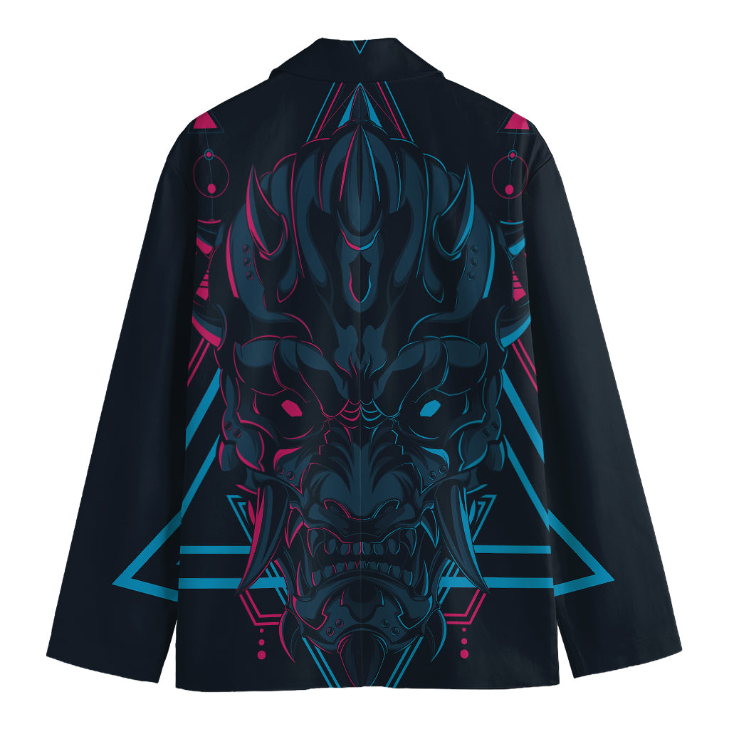 Geometric Japanese Demon Print Men's Cotton Blazer
