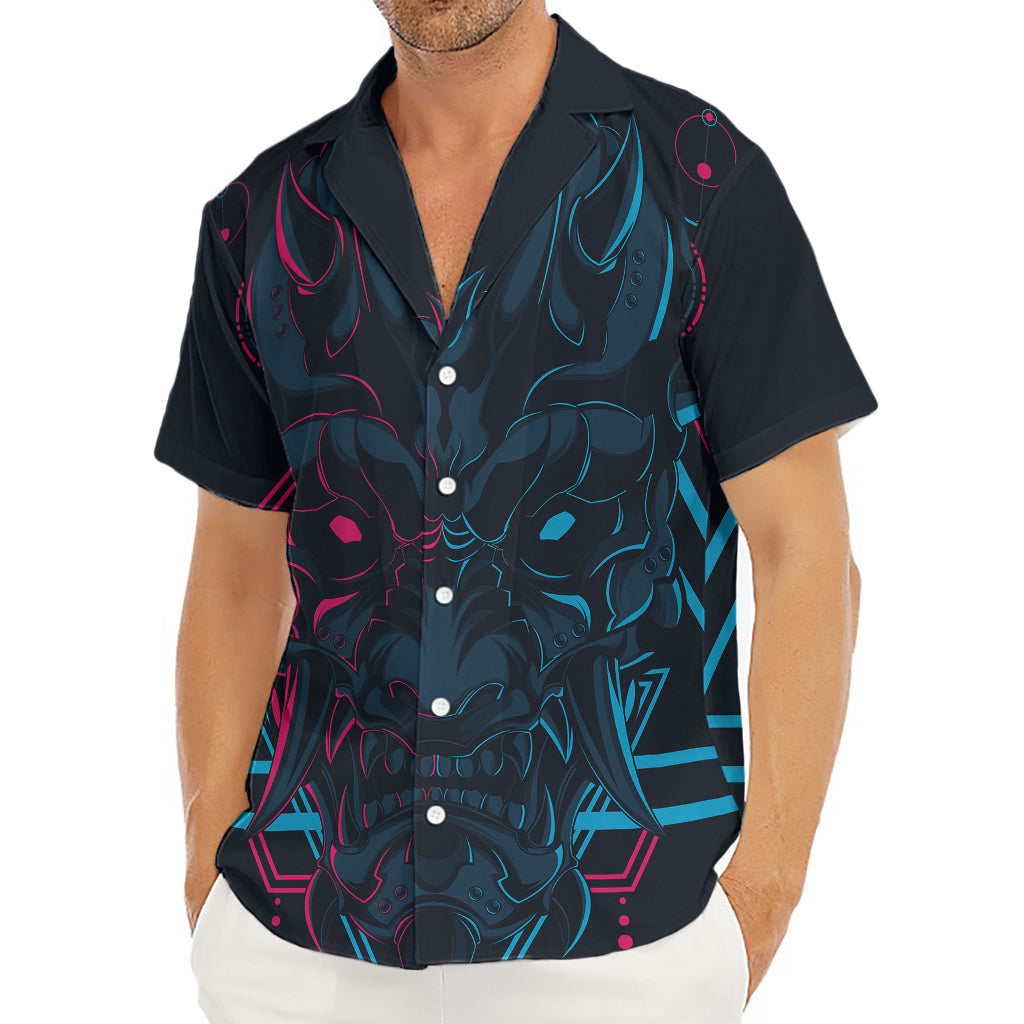 Geometric Japanese Demon Print Men's Deep V-Neck Shirt