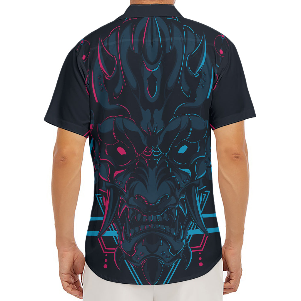 Geometric Japanese Demon Print Men's Deep V-Neck Shirt