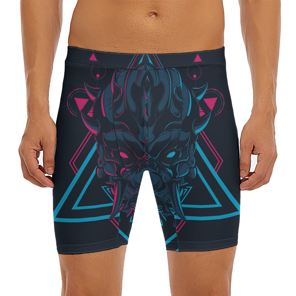 Geometric Japanese Demon Print Men's Long Boxer Briefs