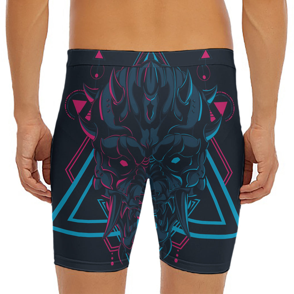 Geometric Japanese Demon Print Men's Long Boxer Briefs