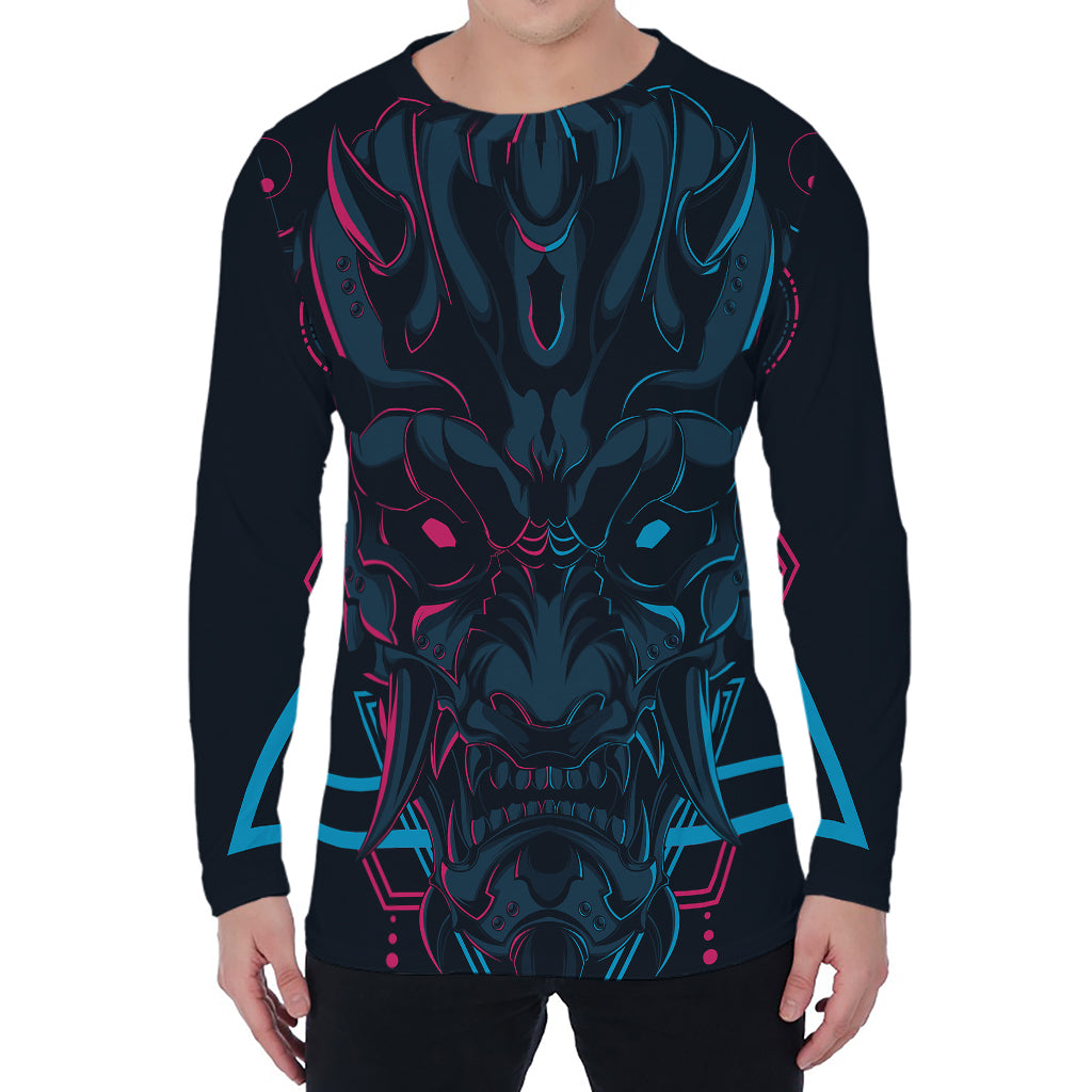 Geometric Japanese Demon Print Men's Long Sleeve T-Shirt