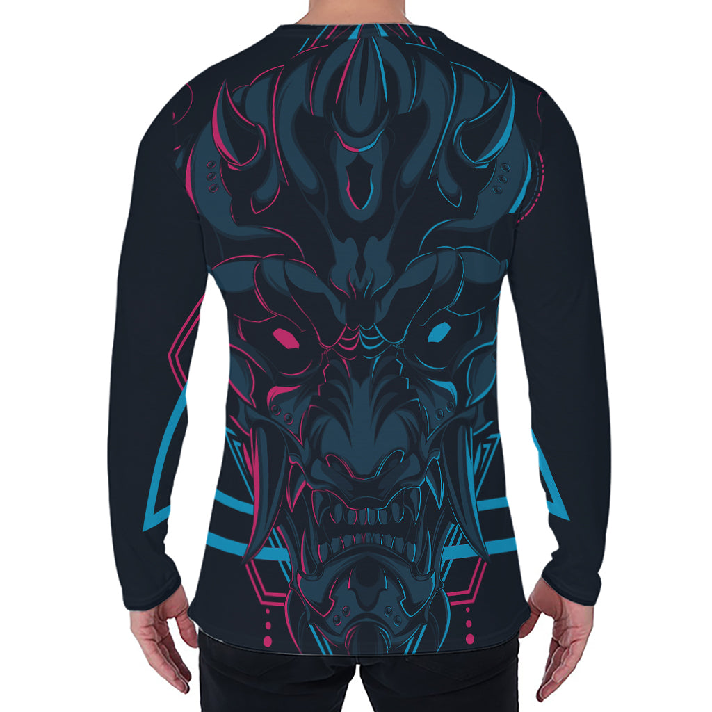 Geometric Japanese Demon Print Men's Long Sleeve T-Shirt