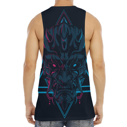 Geometric Japanese Demon Print Men's Muscle Tank Top