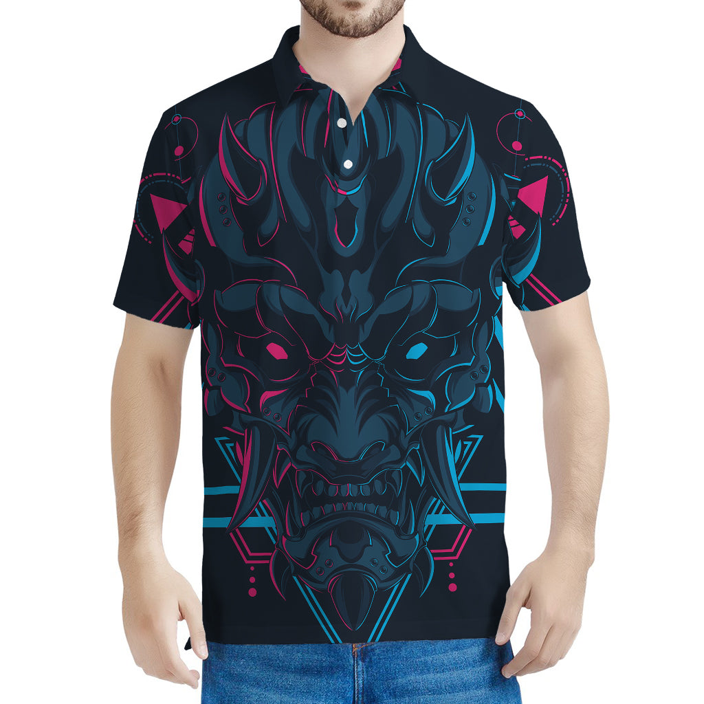 Geometric Japanese Demon Print Men's Polo Shirt