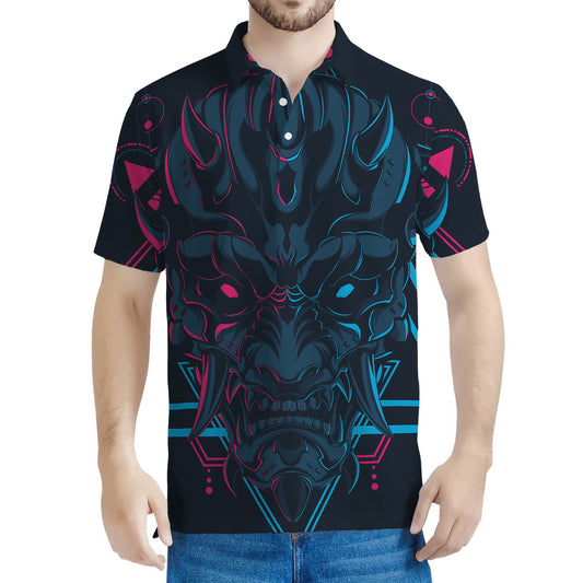 Geometric Japanese Demon Print Men's Polo Shirt