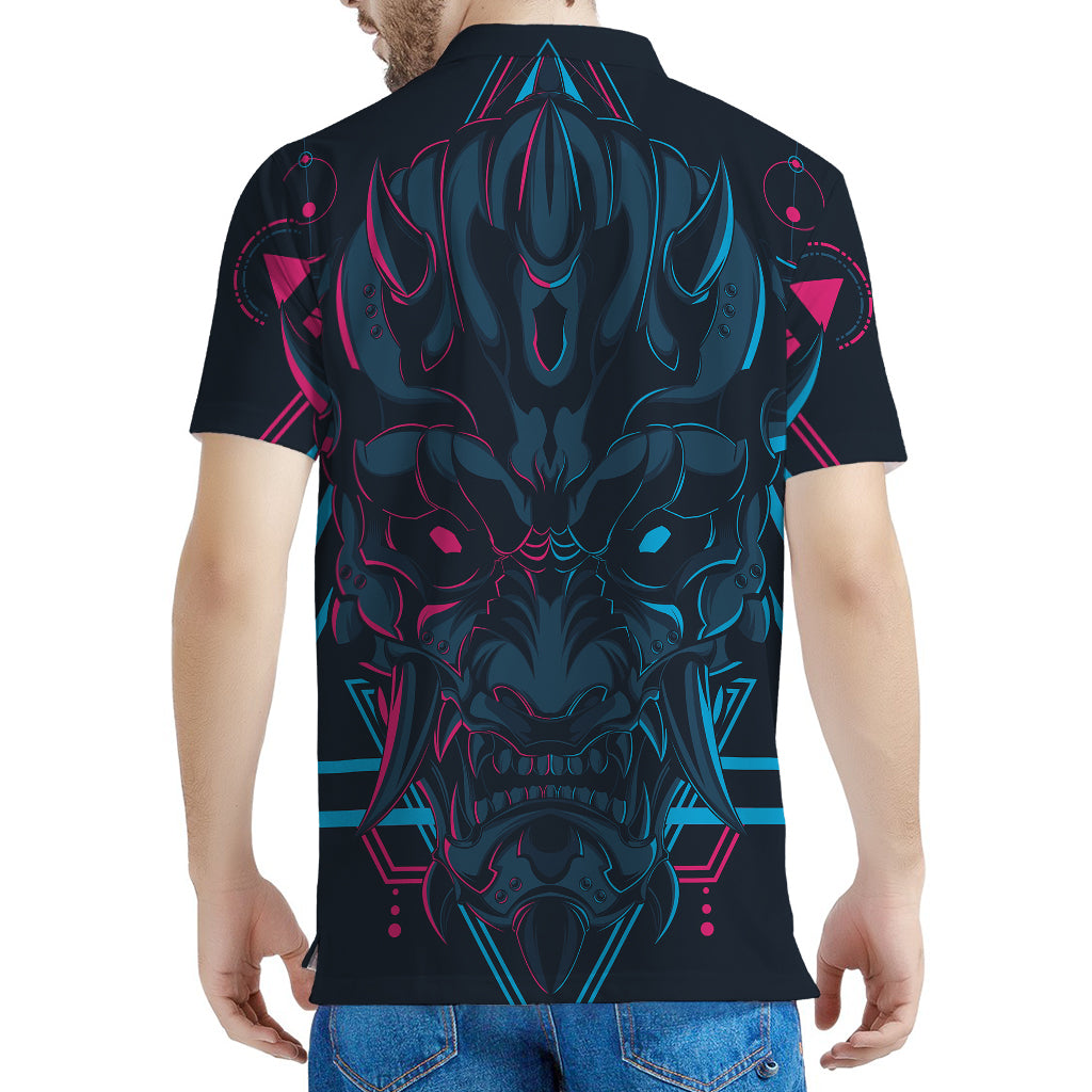 Geometric Japanese Demon Print Men's Polo Shirt