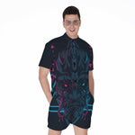 Geometric Japanese Demon Print Men's Rompers