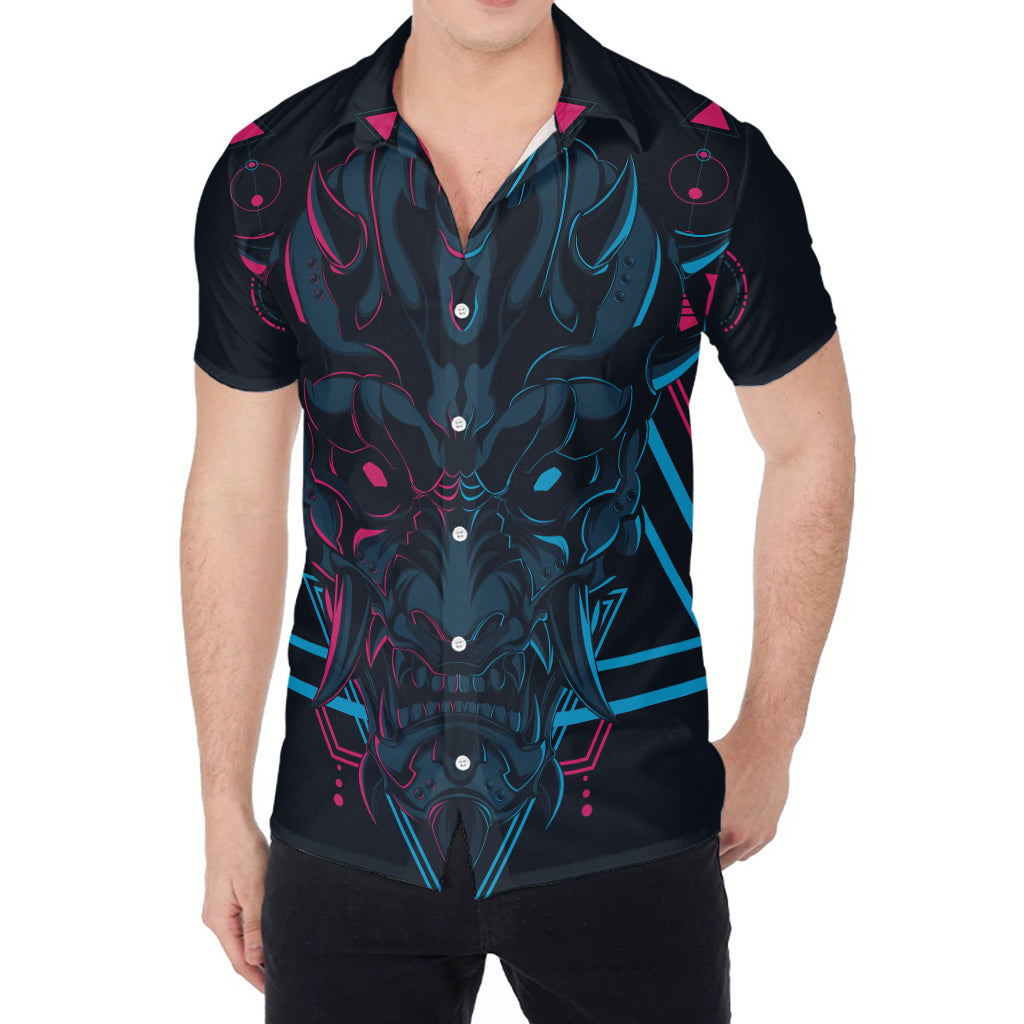 Geometric Japanese Demon Print Men's Shirt