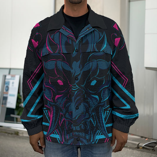Geometric Japanese Demon Print Men's Shirt Jacket