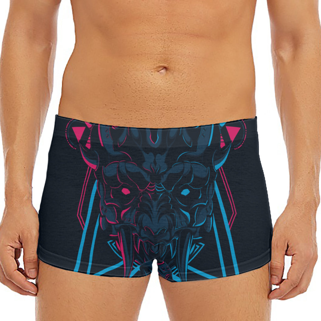 Geometric Japanese Demon Print Men's Short Boxer Briefs