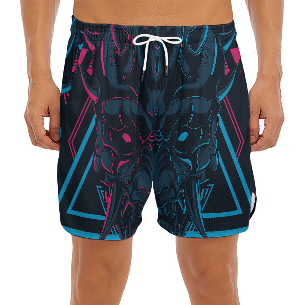 Geometric Japanese Demon Print Men's Split Running Shorts