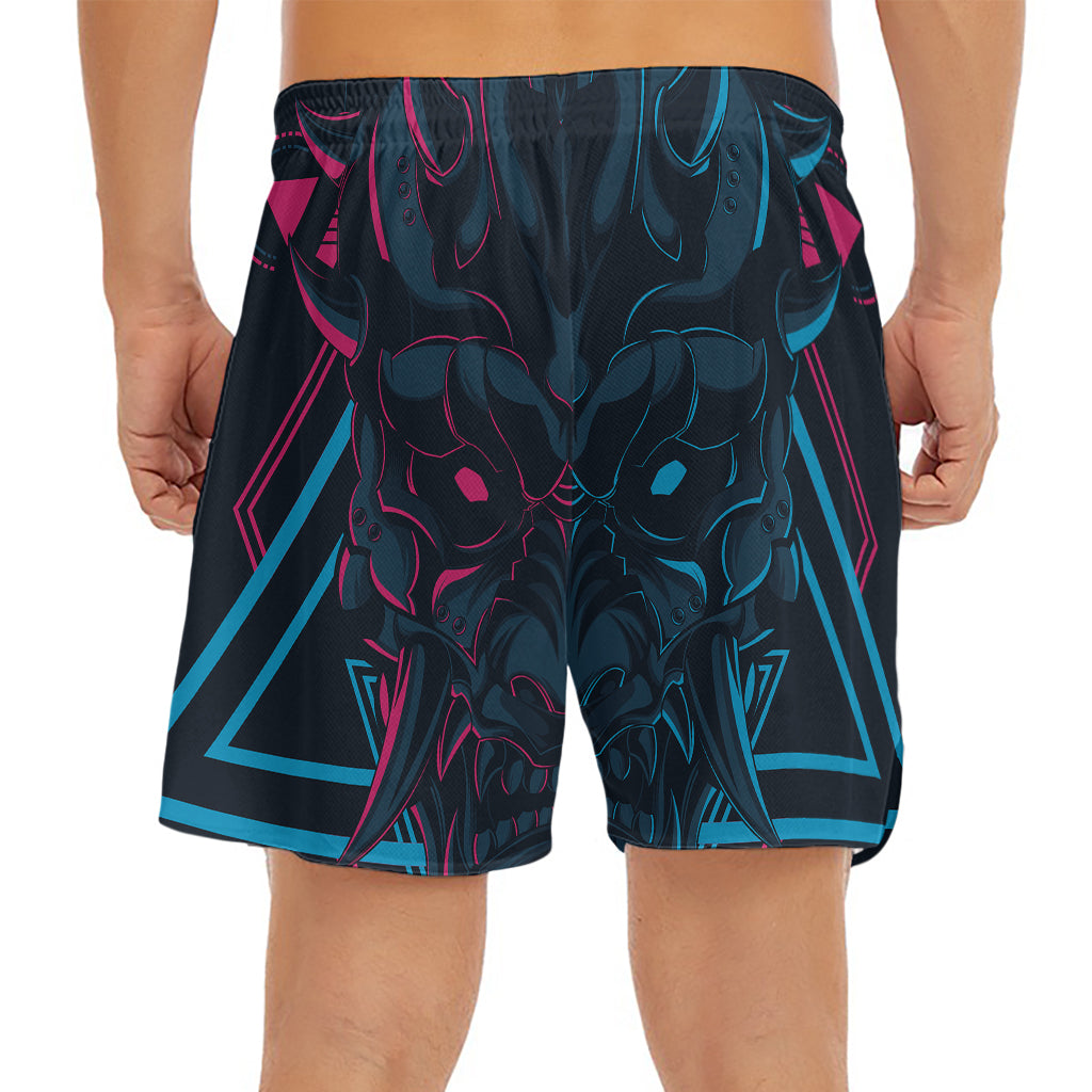Geometric Japanese Demon Print Men's Split Running Shorts