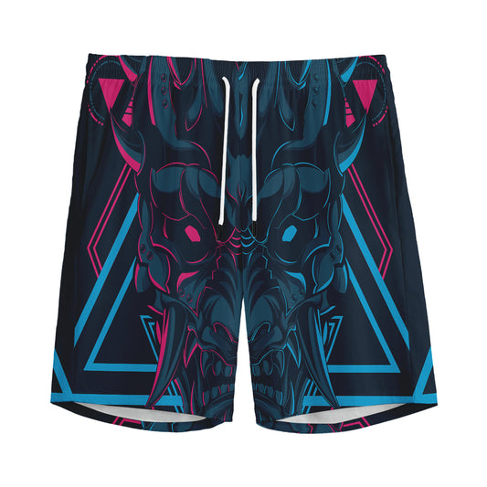 Geometric Japanese Demon Print Men's Sports Shorts